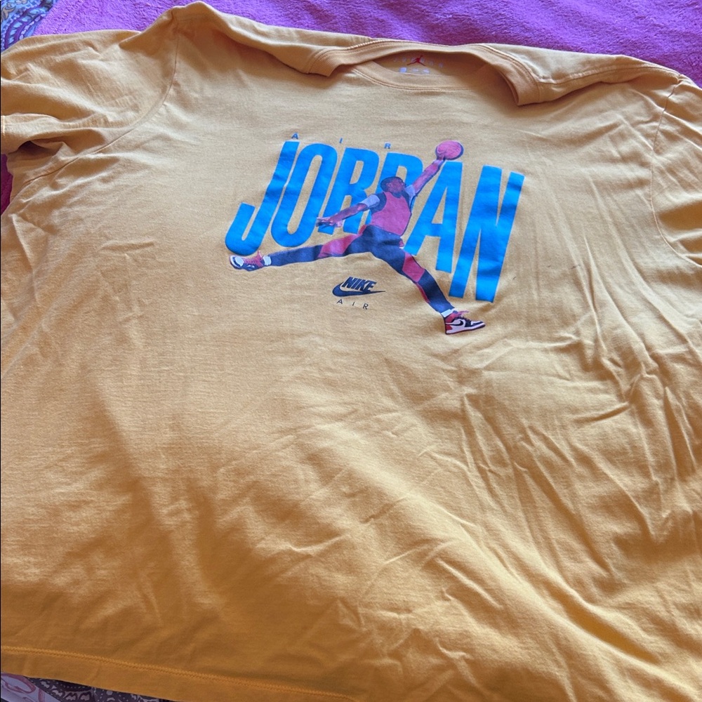 Nike Jordan Graphic Tee - Mustard Yellow with Blue and red Print